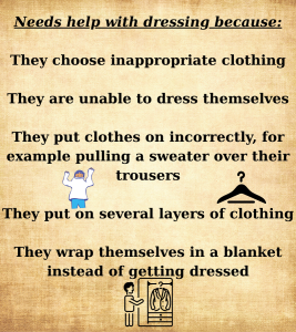 This infographic shows why you need to help your loved one with dementia when it comes to dressing—for example, because they cannot dress themselves, put on multiple layers, or wear clothes incorrectly.