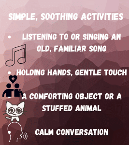 The image shows how easily we can have a positive impact on the mood of our loved one with dementia. For example, through a gentle touch or a calm conversation.